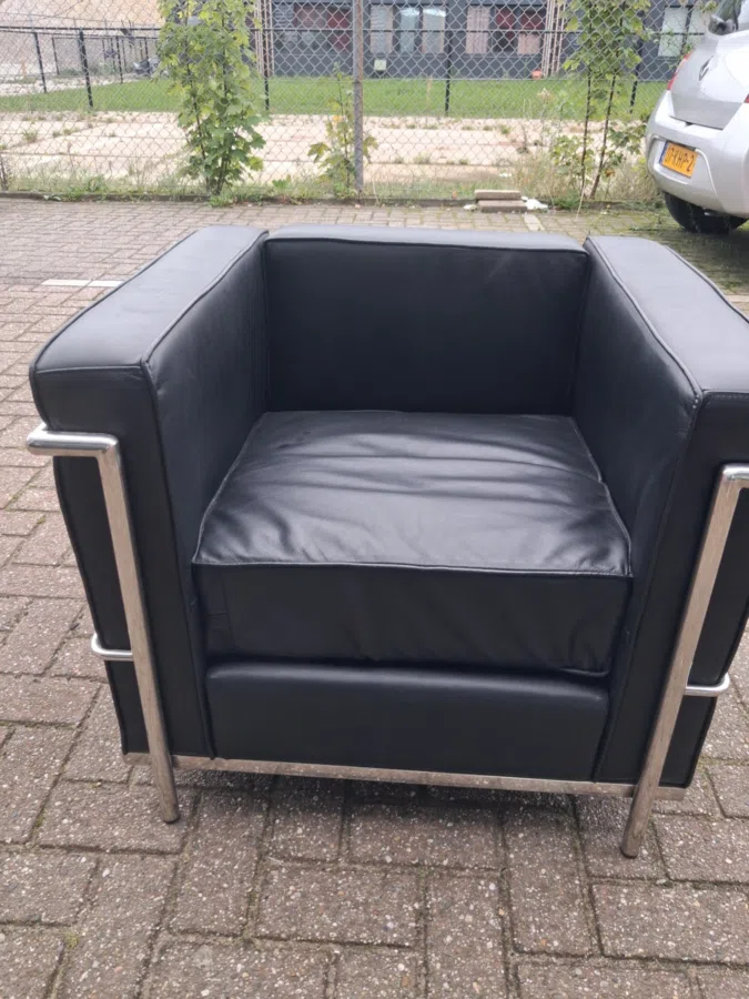 Set zwarte design fauteuils – LC2 / Le Corbusier stijl – chroom