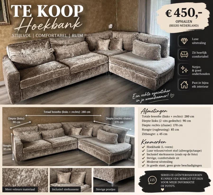 Mooie velvet bankstel hoekbank